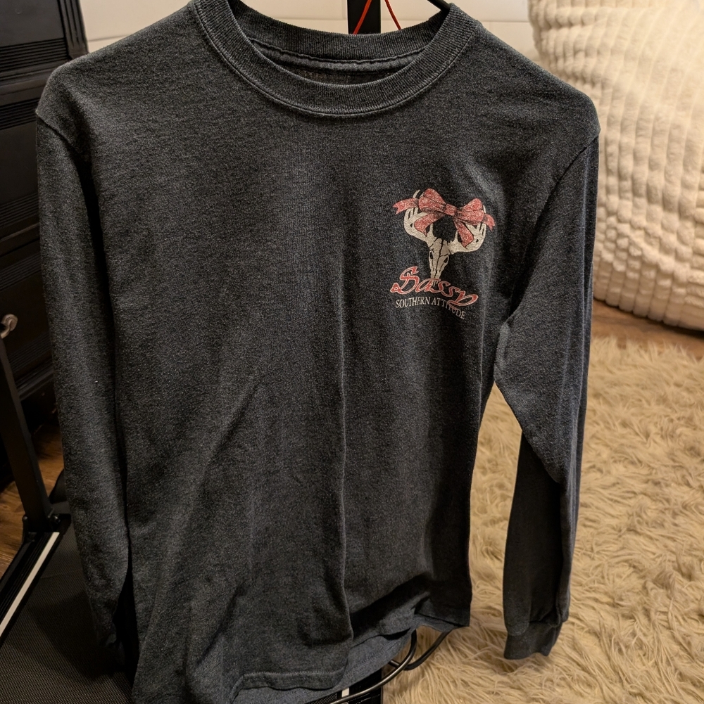 Womens Gray Long Sleeve Southern Attitude Shirt